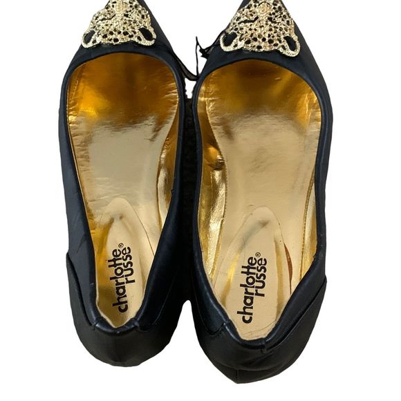 Cheetah Head rhinestone Embellished Point Toe Black Flats Size 6 - Picture 7 of 8